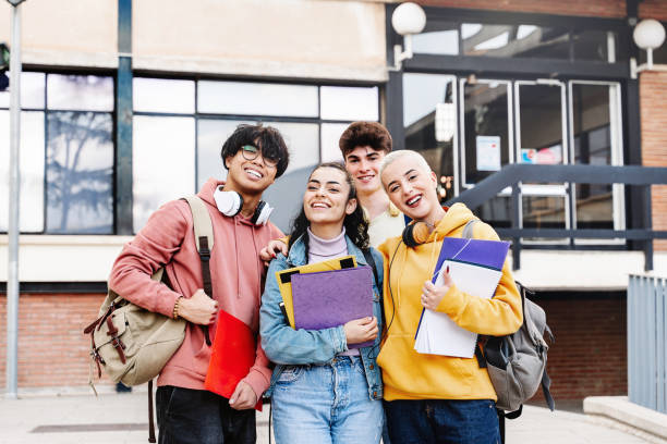 Happy student studying abroad